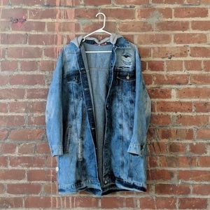 Distressed Denim  Coat hooded with Ban.do patches